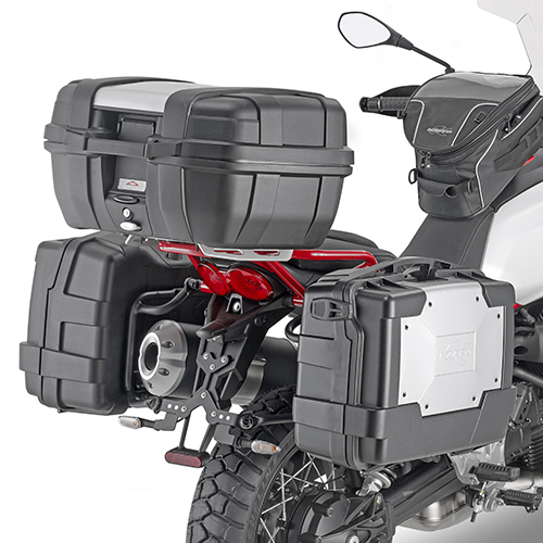 Portavaligie laterale specifico Kappa KL ONE-FIT configurato per valigie MONOKEY per MOTO GUZZI V85 TT 2019-2023