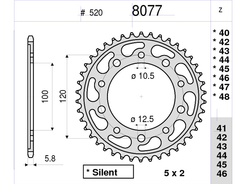 Corona 8077 passo 520 con 42 denti