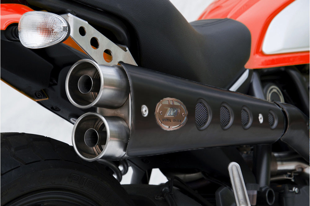 Kit Completo Alto "SPECIAL EDITION" Zard 2>1 Omologato Acciaio Inox Satinato con Paracalore Nero per DUCATI SCRAMBLER 800 2015-2016