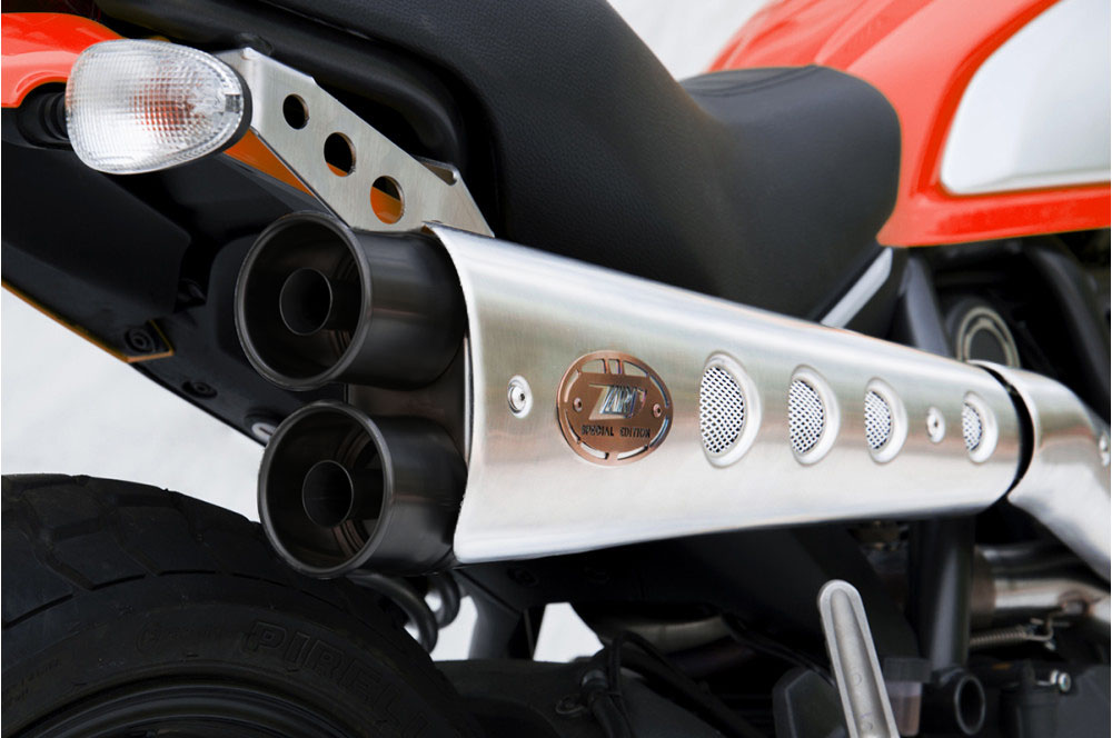 Kit Completo Alto "SPECIAL EDITION" Zard 2>1 Omologato Acciaio Inox Spazzolato con Paracalore Inox per DUCATI SCRAMBLER 800 2015-2016