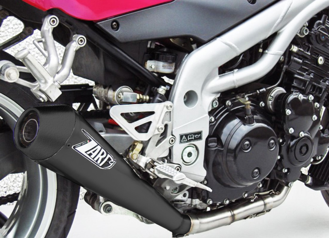 Slip-On Zard "CONICO" Acciaio Inox Fondello Carbonio Racing Nero per TRIUMPH SPEED TRIPLE 955 2002-2004