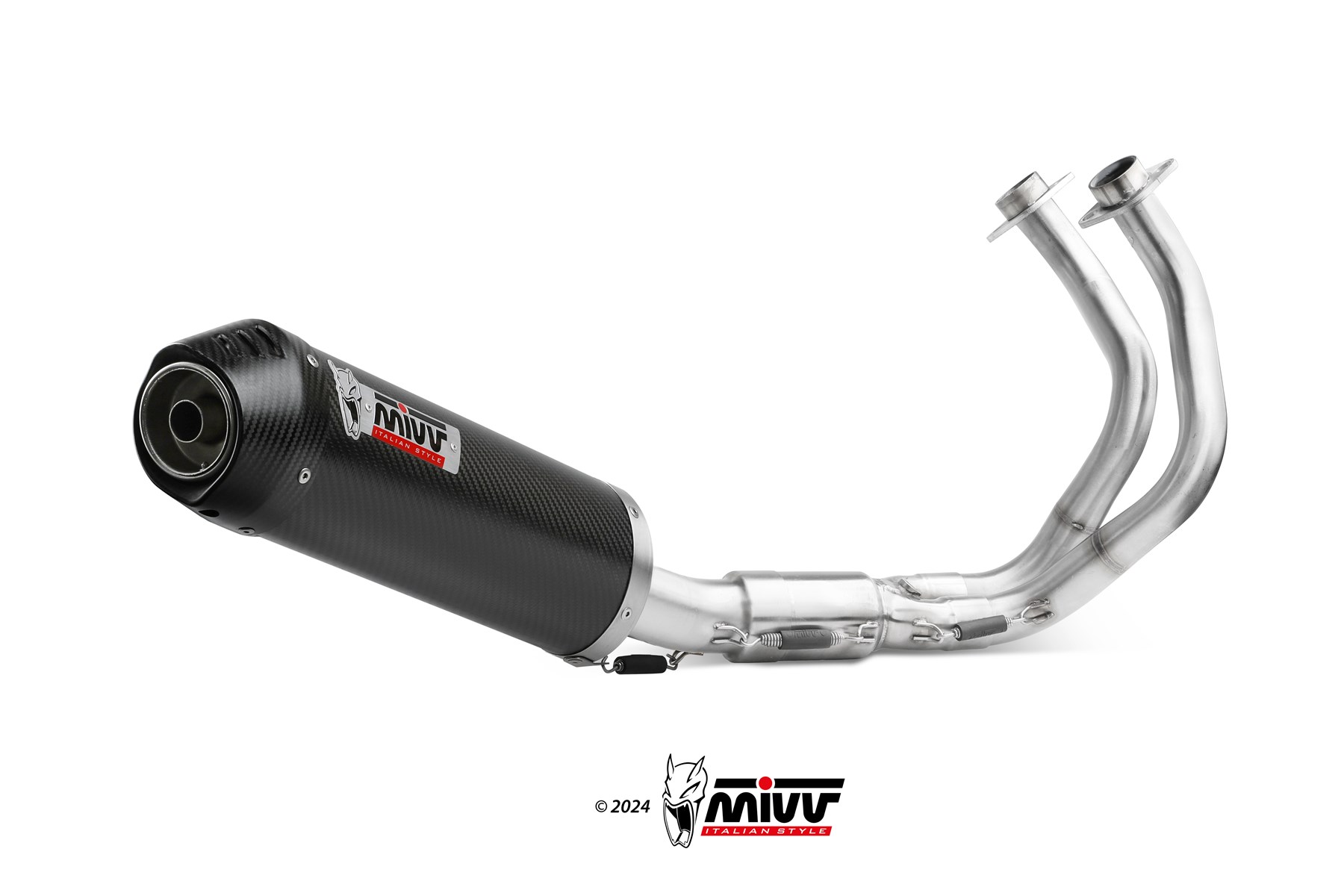 Scarico completo 2-1 Omologato ECE se provvisto di catalizzatore Mivv OVAL Carbonio con fondello in carbonio per KAWASAKI Z650 2024-2025