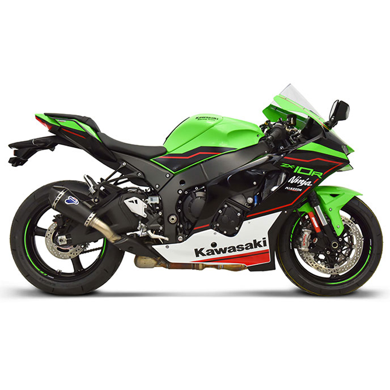 Kit Silenziatore Termignoni Relevance Conico Racing in Titanio Nero con fondello in Carbonio e tubo di raccordo incluso per KAWASAKI ZX 10 R/RR 2021-2024