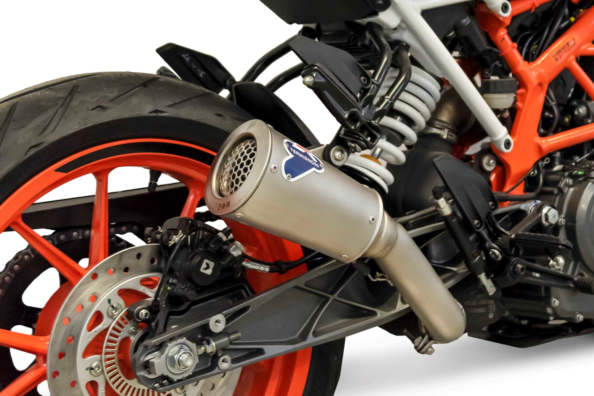 Kit Silenziatore Termignoni GP2R-R Racing in Acciaio Inox con fondello in Acciaio Inox e tubo di raccordo incluso per KTM DUKE 390 2017-2019