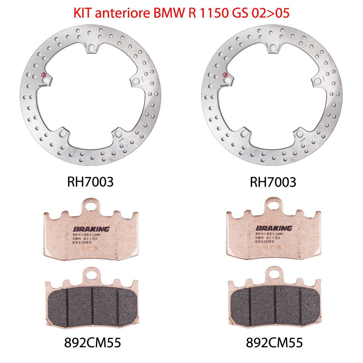 Kit Anteriore Dischi Tondi Braking con Pastiglie per BMW R 1150 GS 2002-2004