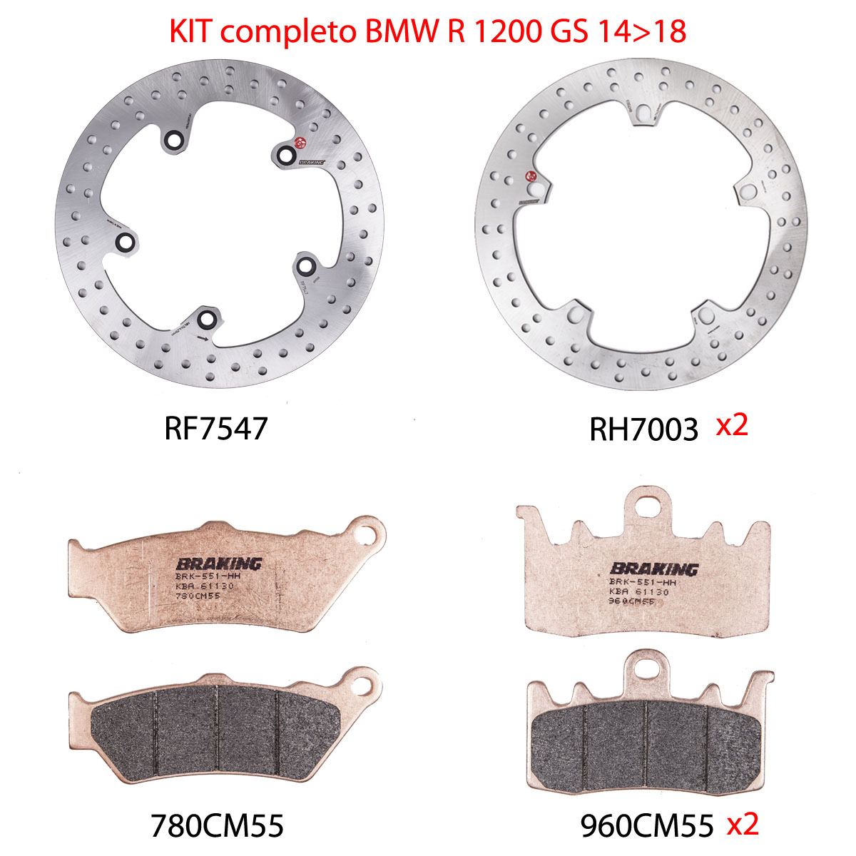 Kit Completo Anteriore e Posteriore Braking Dischi Tondi con Pastiglie per BMW R 1200 GS 2014-2018