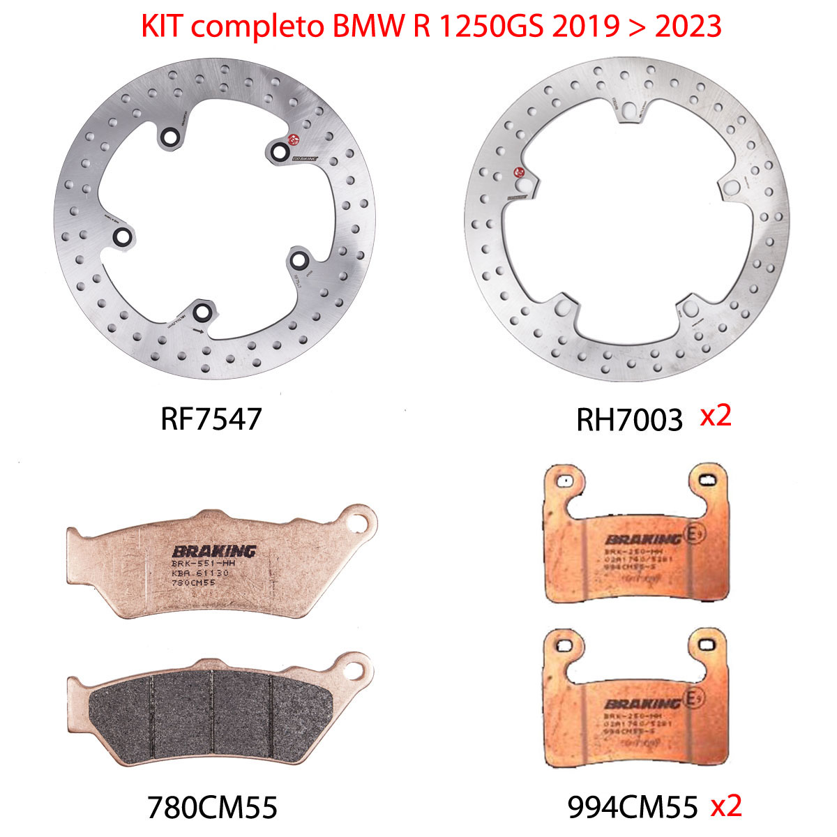 Kit Completo Anteriore e Posteriore Braking Dischi Tondi con Pastiglie per BMW R 1250 GS 2019-2023