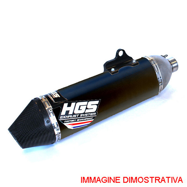 Silenziatore HGS per collettori originali HGS in alluminio nero con fondello in carbonio per TRIUMPH TIGER 900 2025-2026