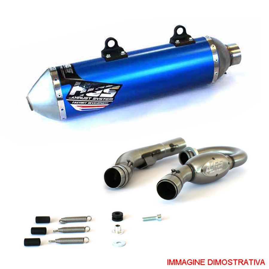 Scarico completo racing HGS con collettori in acciaio e silenziatore alluminio blu con fondello in acciaio per YAMAHA WRF 250 2014-2018