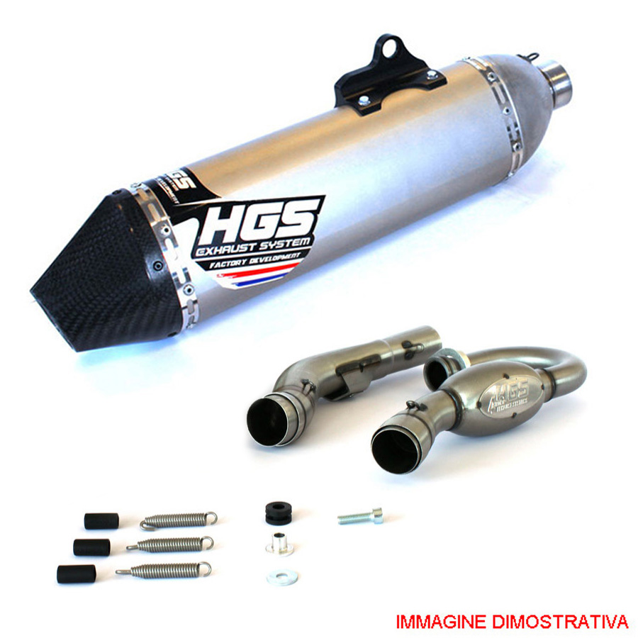Scarico completo racing Enduro HGS con collettori in acciaio e silenziatore alluminio grigio con fondello in carbonio per TRIUMPH TF 250 E 2024-2026