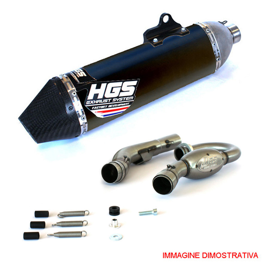 Scarico completo racing HGS con collettori in acciaio e silenziatore alluminio nero con fondello in carbonio per YAMAHA YZF 450 2018-2019
