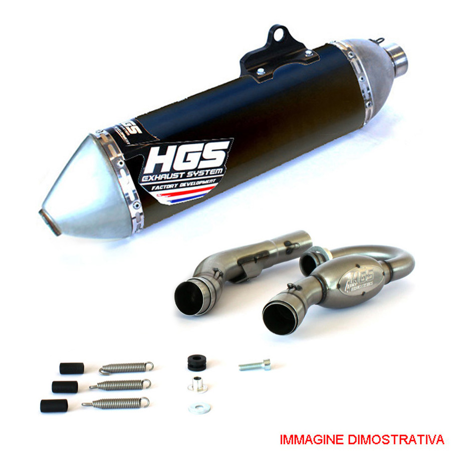Scarico completo racing HGS con collettori in acciaio e silenziatore alluminio nero con fondello in acciaio per YAMAHA YZF 450 2014-2017