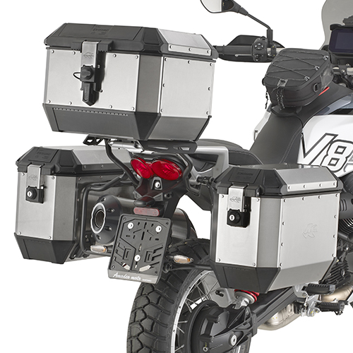 Portavaligie laterale specifico Kappa KL ONE-FIT configurato per valigie MONOKEY per MOTO GUZZI V85 TT 2024-2025