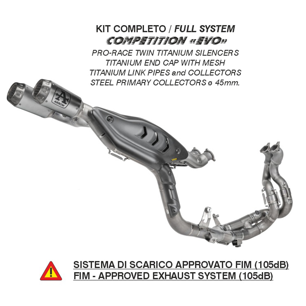 Kit completo Arrow Competition terminali Pro-Race Twin Titanio fondello Titanio con rete per DUCATI PANIGALE V4 /S 2025-2026