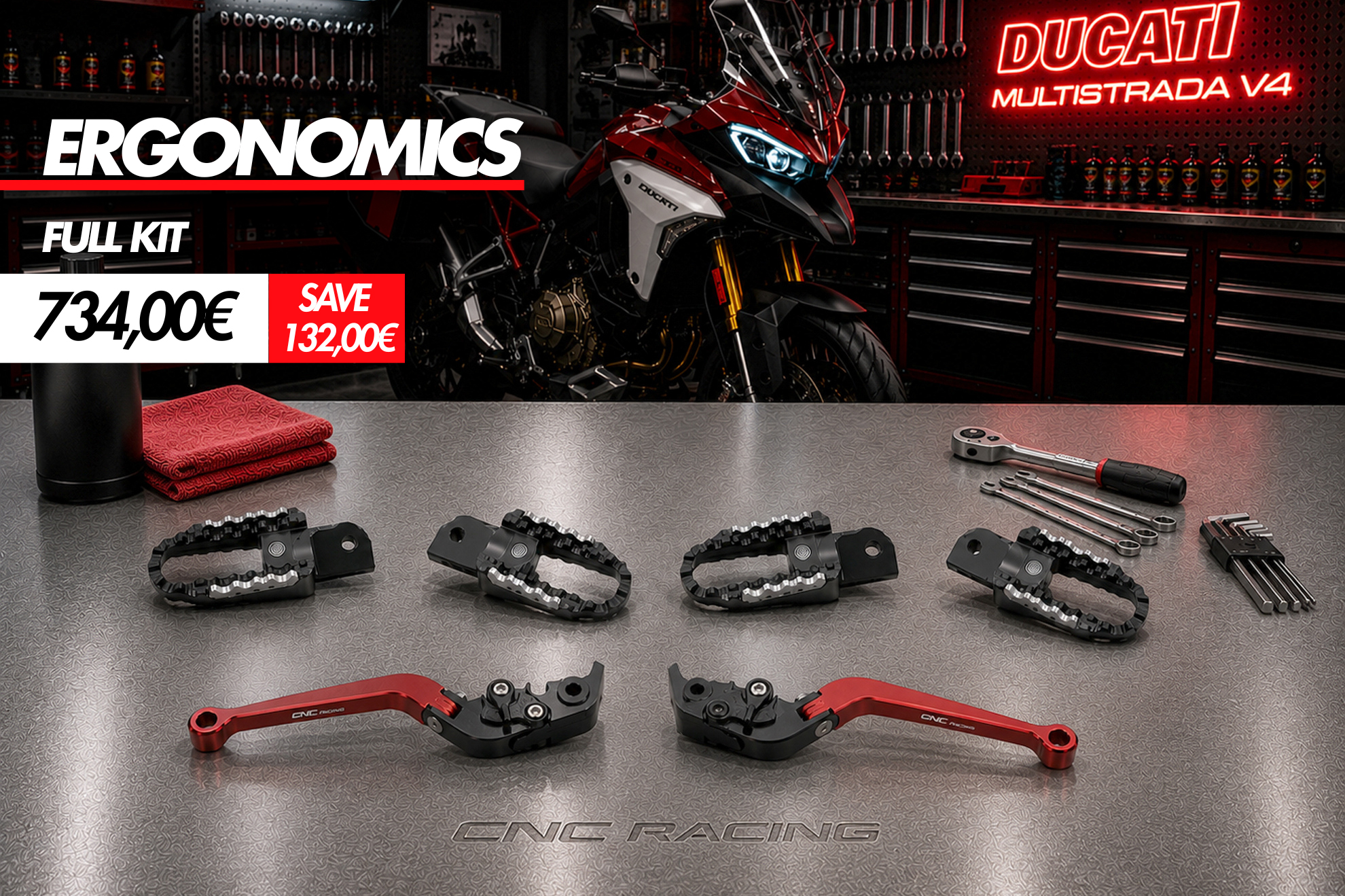 Kit Ergonomia CNC Racing Comfort & Controllo per DUCATI MULTISTRADA V4 /S 2021-2026